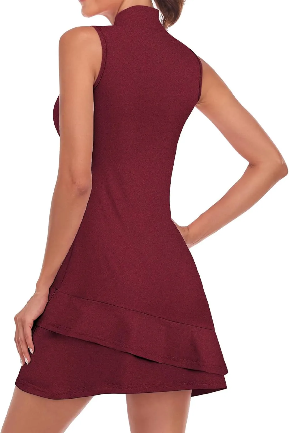 Viracy Tennis Dress for Women Sleeveless Golf Dresses with Shorts and Pockets Ruffle Zip Up Stand Collar Golf Outfits