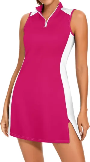 Viracy Tennis Dress Golf Dresses for Women with Shorts, Pockets Sleeveless Zip Up Stand Collar Lightweight Athletic Dress