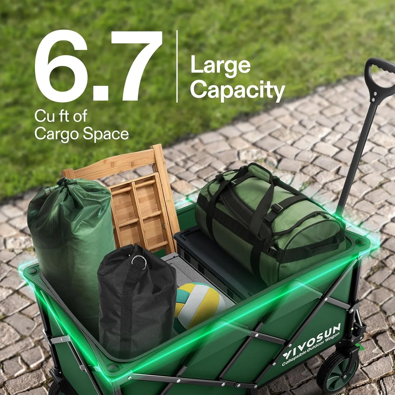 VIVOSUN Collapsible Folding Wagon, 350 lb Load-Bearing Outdoor Utility Cart with Silent Universal Wheels, Cup Holders &Side Pockets, Adjustable Handle, for Camping, Garden, Sports, Picnic, Shopping