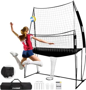 Volleyball Training Equipment, Adjustable Volleyball Practice Net Station | Great for Hitting and Serving Drills, Folding One-Piece Base | Easy Assembly & Portable Carry Bag with Wheel