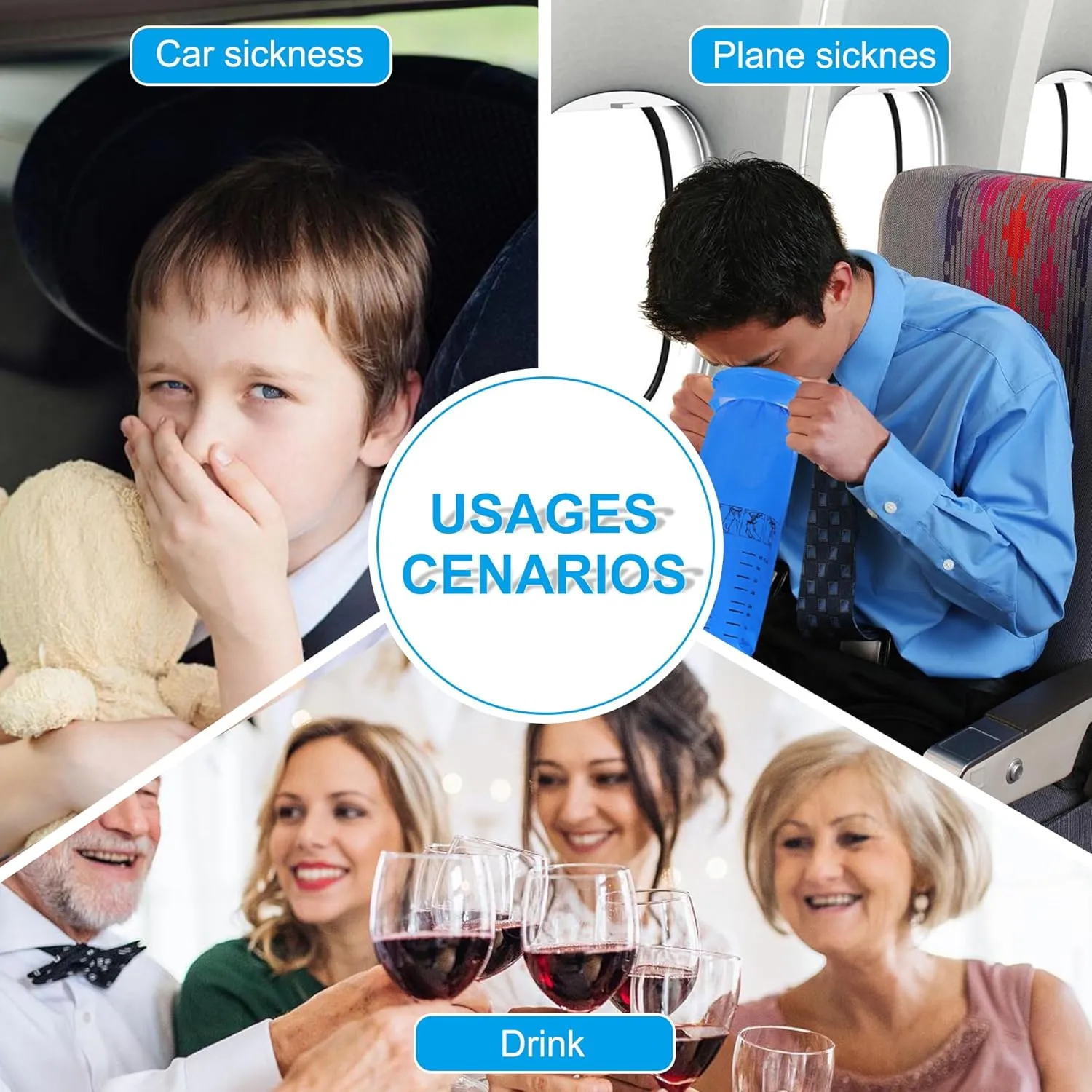 Vomit Bags Disposable, 60 Pack Emesis Bags for Car Kids & Adult, Barf Bags Disposable for Travel Motion Sickness- Leak Resistant, Medical Grade, Throw Up Bags