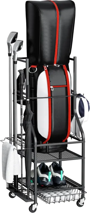 VOPEAK Golf Bag Organizer, Golf Bag Stand, Golf Organizer for Golf Clubs, Golf Balls, Golf Equipment Accessories, Easy Assembly Golf Storage Organizer for Garage, Club