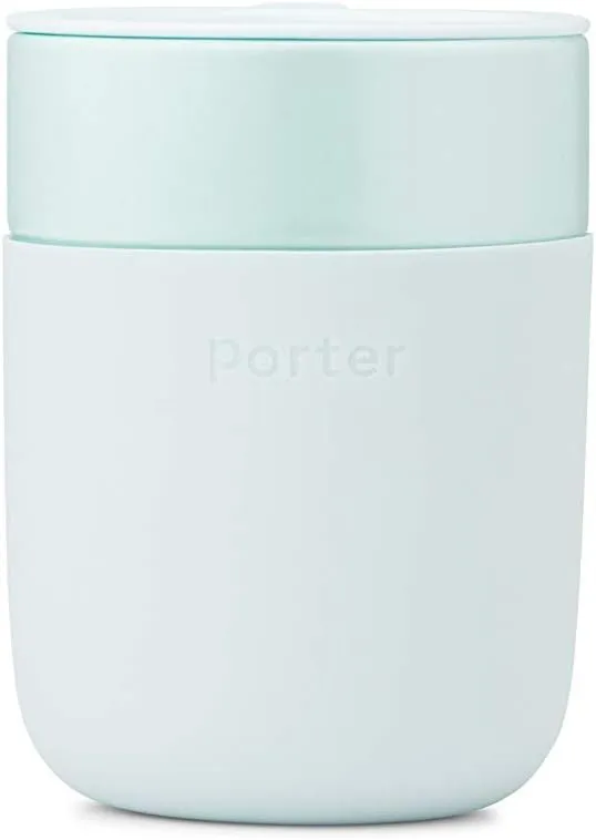 W&P Porter Ceramic Mug w/ Protective Silicone Sleeve, Mint 12 Ounces | On-the-Go | Reusable Cup for Coffee or Tea | Portable | Dishwasher Safe