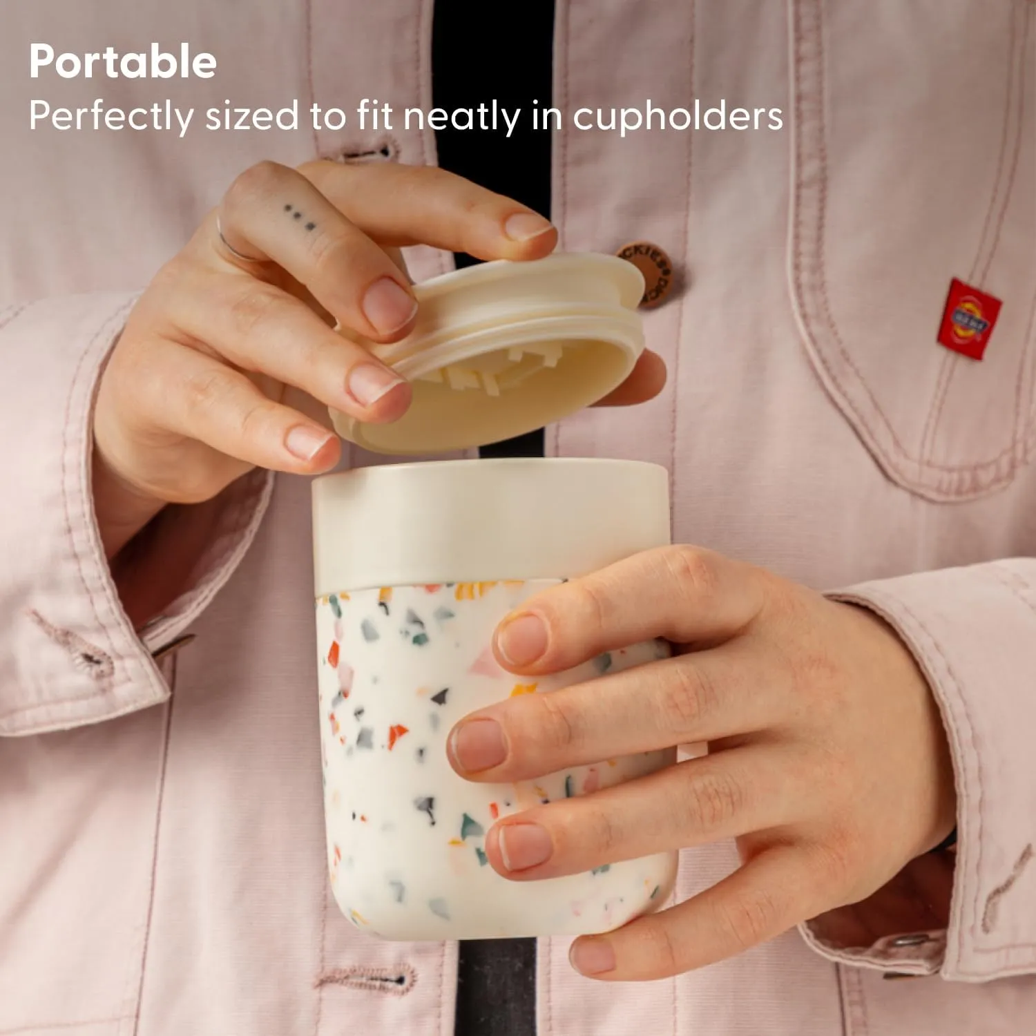 W&P Porter Ceramic Mug w/ Protective Silicone Sleeve, Mint 12 Ounces | On-the-Go | Reusable Cup for Coffee or Tea | Portable | Dishwasher Safe