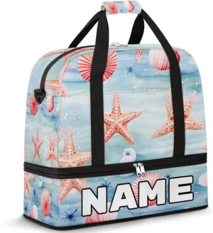 Watercolor Starfish Custom Foldable Duffle Bag with Shoes Compartment Personalized Large Capacity Waterproof Travel Weekender Bag Overnight Bag for Sports Gym