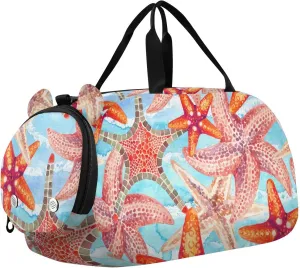 Watercolor Starfishes Marine Red Duffel Bags for Boys Small Gym Bags for Teens Dance Bag for Girls