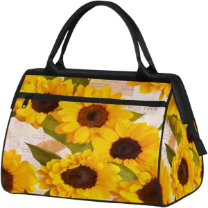 Watercolor Sunflowers Newspaper Gym Bag for Women Men, Travel Sports Duffel Bag with Trolley Sleeve, Waterproof Sports Gym Bag Weekender Overnight Bag Carry On Tote Bag for Travel Gym Sport
