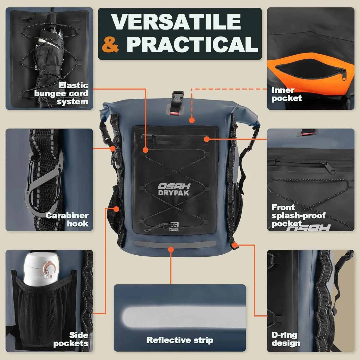 Waterproof Backpack Dry Bag 35L/55L – Heavy Duty Roll-Top Hiking Backpack Sack Keeps Gear Dry for Travel, Kayaking, Boating, Camping, Rafting and Fishing