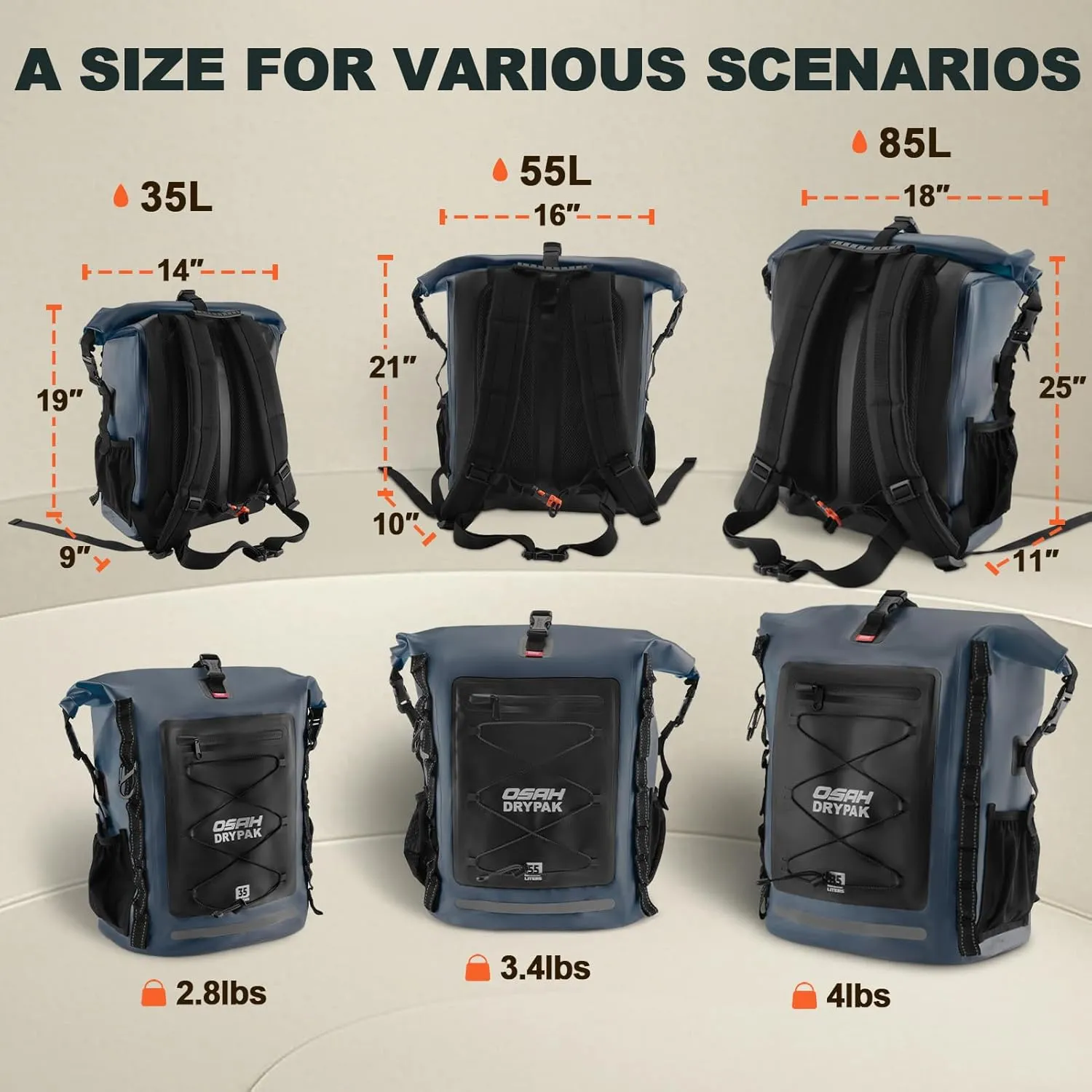 Waterproof Backpack Dry Bag 35L/55L – Heavy Duty Roll-Top Hiking Backpack Sack Keeps Gear Dry for Travel, Kayaking, Boating, Camping, Rafting and Fishing