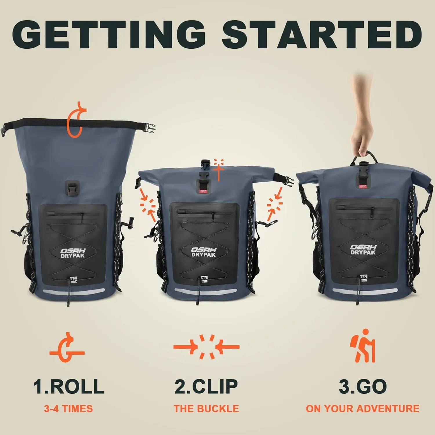Waterproof Backpack Dry Bag 35L/55L – Heavy Duty Roll-Top Hiking Backpack Sack Keeps Gear Dry for Travel, Kayaking, Boating, Camping, Rafting and Fishing