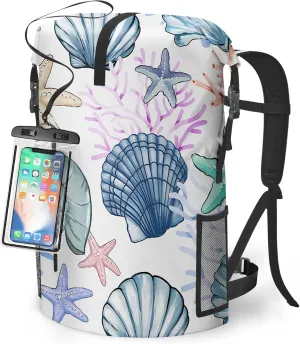 Waterproof Dry Bag Heavy Duty Marine Dry Bags for Kayaking Hiking Sea Shell Coral Nautical Starfish Backpack Roll-Top Closure Bag - Backpack Waterproof Phone Case 35L/55L/85L