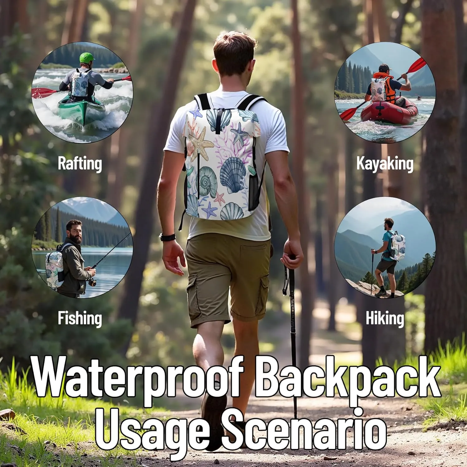 Waterproof Dry Bag Heavy Duty Marine Dry Bags for Kayaking Hiking Sea Shell Coral Nautical Starfish Backpack Roll-Top Closure Bag - Backpack Waterproof Phone Case 35L/55L/85L