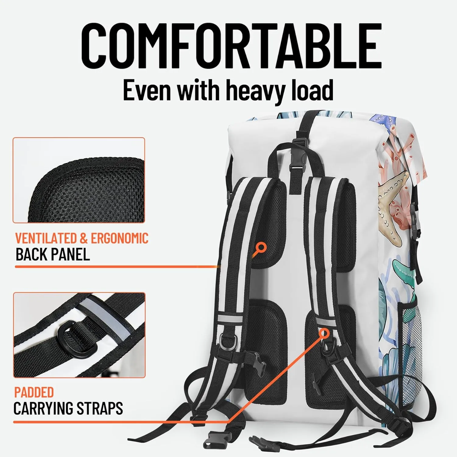Waterproof Dry Bag Heavy Duty Marine Dry Bags for Kayaking Hiking Sea Shell Coral Nautical Starfish Backpack Roll-Top Closure Bag - Backpack Waterproof Phone Case 35L/55L/85L
