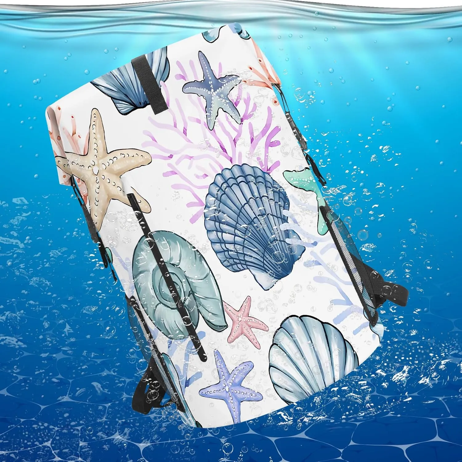 Waterproof Dry Bag Heavy Duty Marine Dry Bags for Kayaking Hiking Sea Shell Coral Nautical Starfish Backpack Roll-Top Closure Bag - Backpack Waterproof Phone Case 35L/55L/85L
