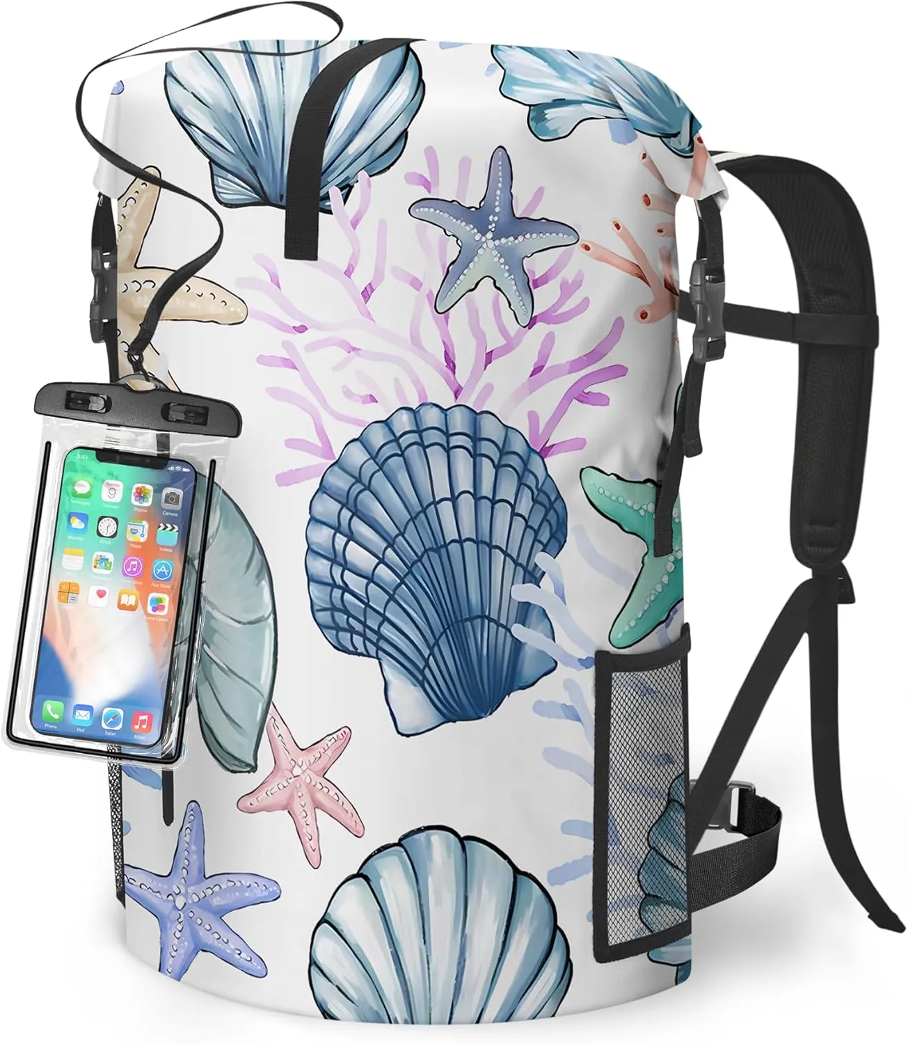 Waterproof Dry Bag Heavy Duty Marine Dry Bags for Kayaking Hiking Sea Shell Coral Nautical Starfish Backpack Roll-Top Closure Bag - Backpack Waterproof Phone Case 35L/55L/85L