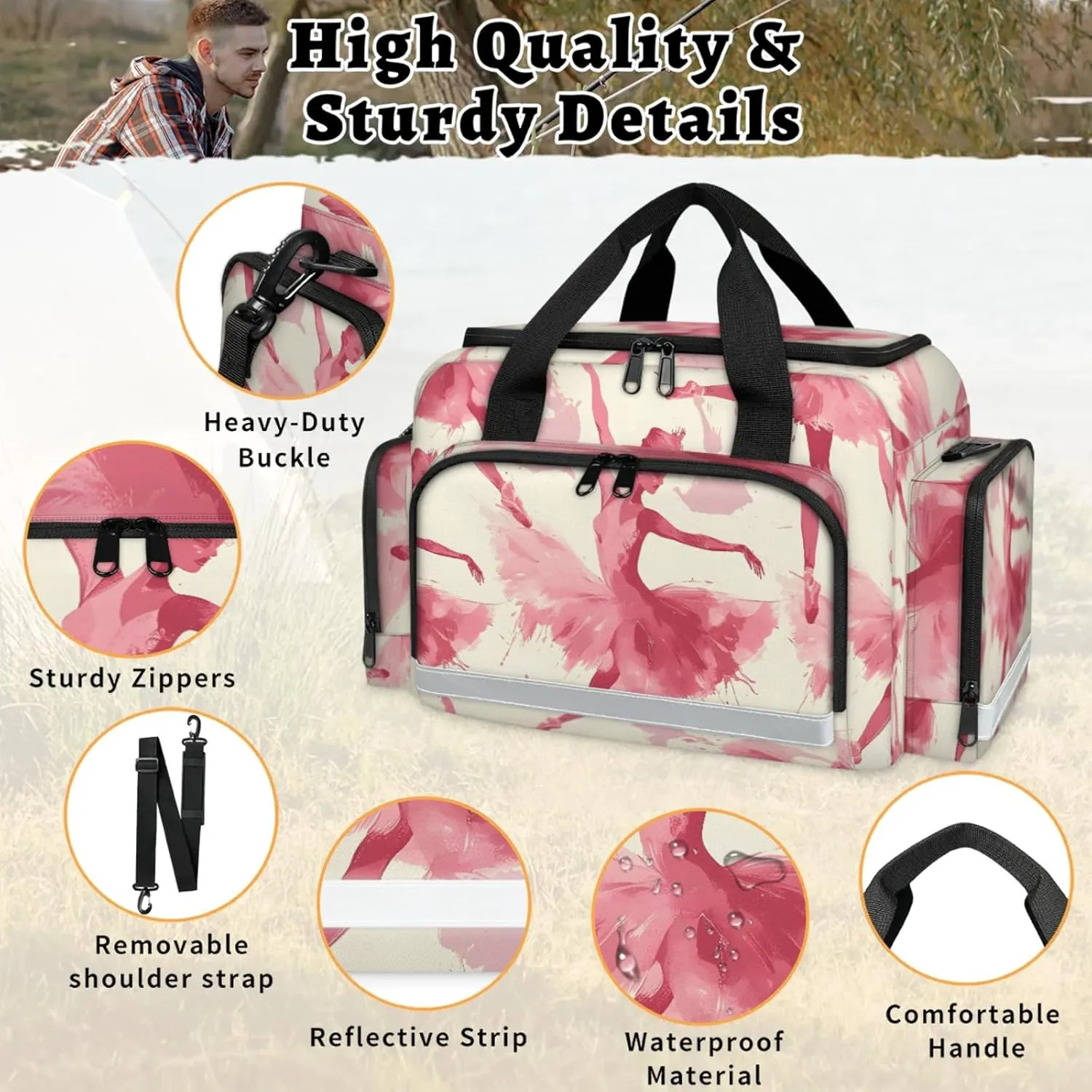 Waterproof Tactical Duffle Bag 25" Carry On Bag for EMT Tear-Resistant Gym Bag with Multi-Pocket & OSHA Reflective Travel Bags for Men Women Ballet Dancer Watercolor
