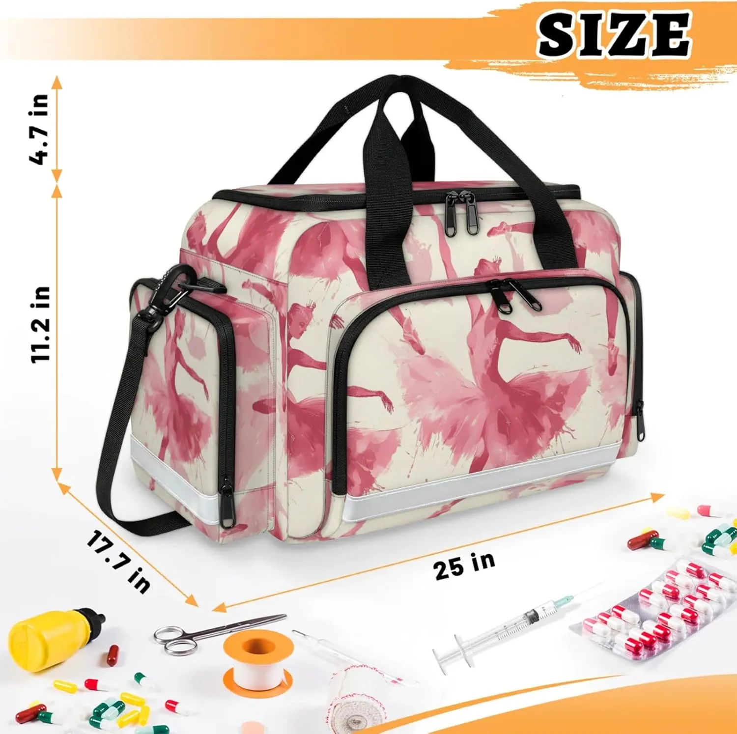 Waterproof Tactical Duffle Bag 25" Carry On Bag for EMT Tear-Resistant Gym Bag with Multi-Pocket & OSHA Reflective Travel Bags for Men Women Ballet Dancer Watercolor