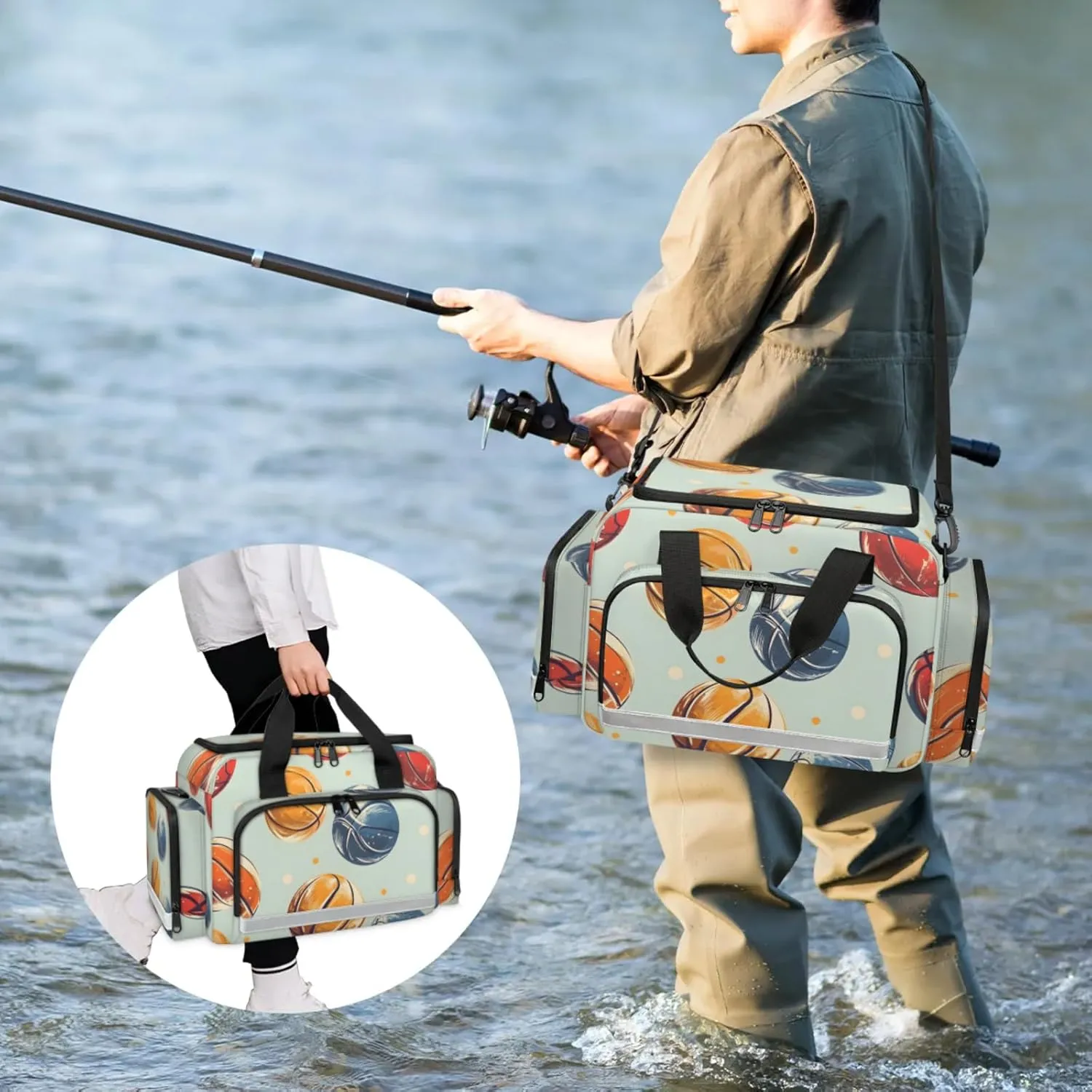 Waterproof Tactical Duffle Bag 25" Carry On Bag for EMT Tear-Resistant Gym Bag with Multi-Pocket & OSHA Reflective Travel Bags for Men Women Basketballs Print