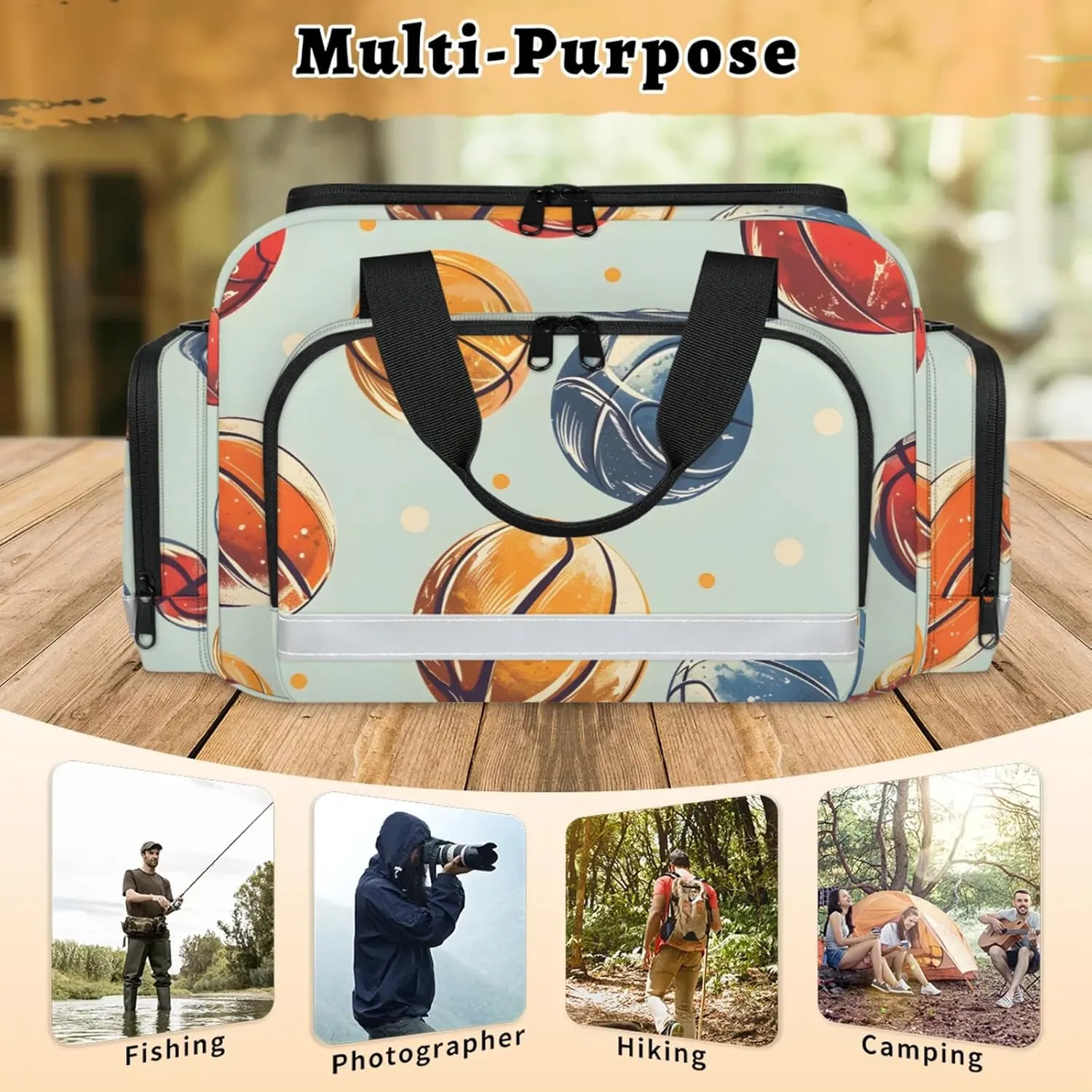 Waterproof Tactical Duffle Bag 25" Carry On Bag for EMT Tear-Resistant Gym Bag with Multi-Pocket & OSHA Reflective Travel Bags for Men Women Basketballs Print
