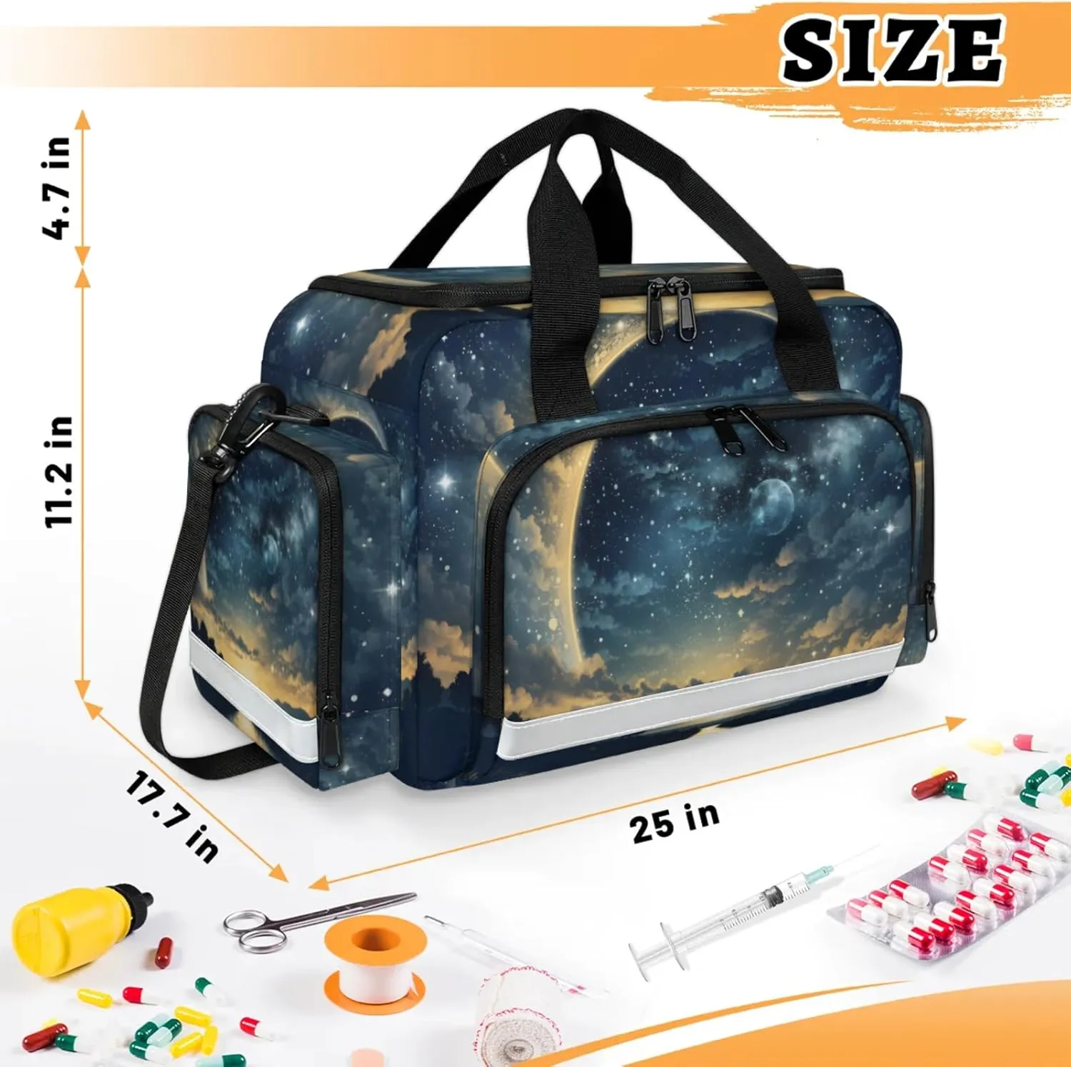 Waterproof Tactical Duffle Bag 25" Carry On Bag for EMT Tear-Resistant Gym Bag with Multi-Pocket & OSHA Reflective Travel Bags for Men Women Beautiful Night Sky