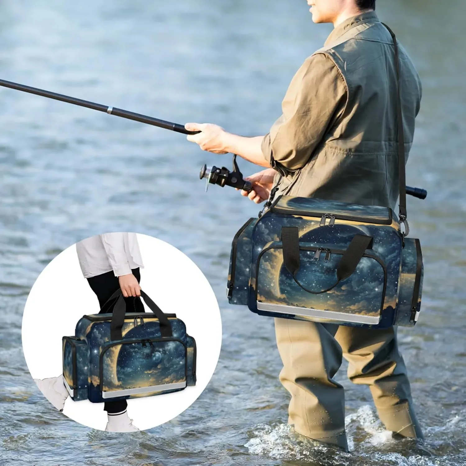 Waterproof Tactical Duffle Bag 25" Carry On Bag for EMT Tear-Resistant Gym Bag with Multi-Pocket & OSHA Reflective Travel Bags for Men Women Beautiful Night Sky