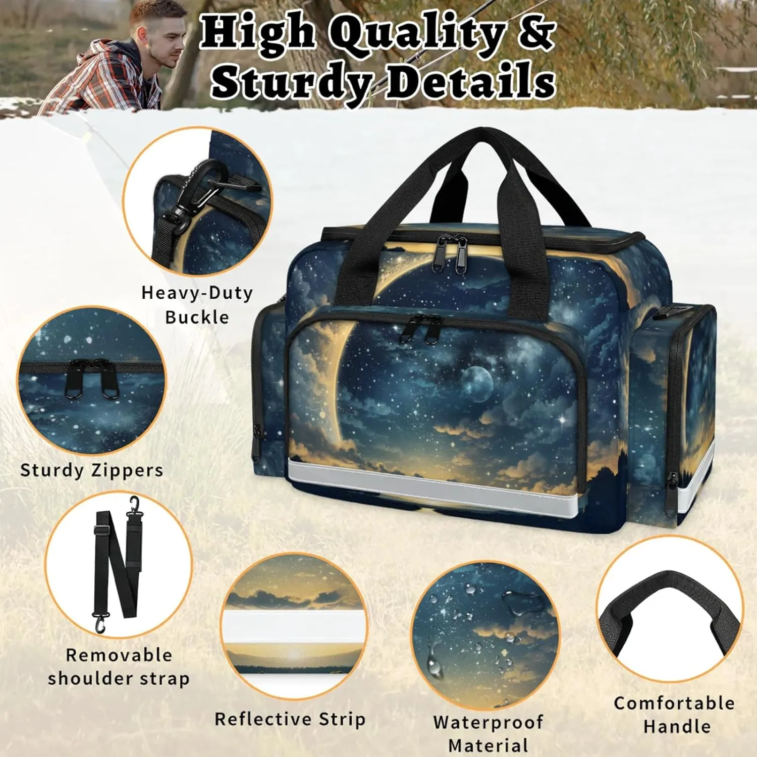 Waterproof Tactical Duffle Bag 25" Carry On Bag for EMT Tear-Resistant Gym Bag with Multi-Pocket & OSHA Reflective Travel Bags for Men Women Beautiful Night Sky