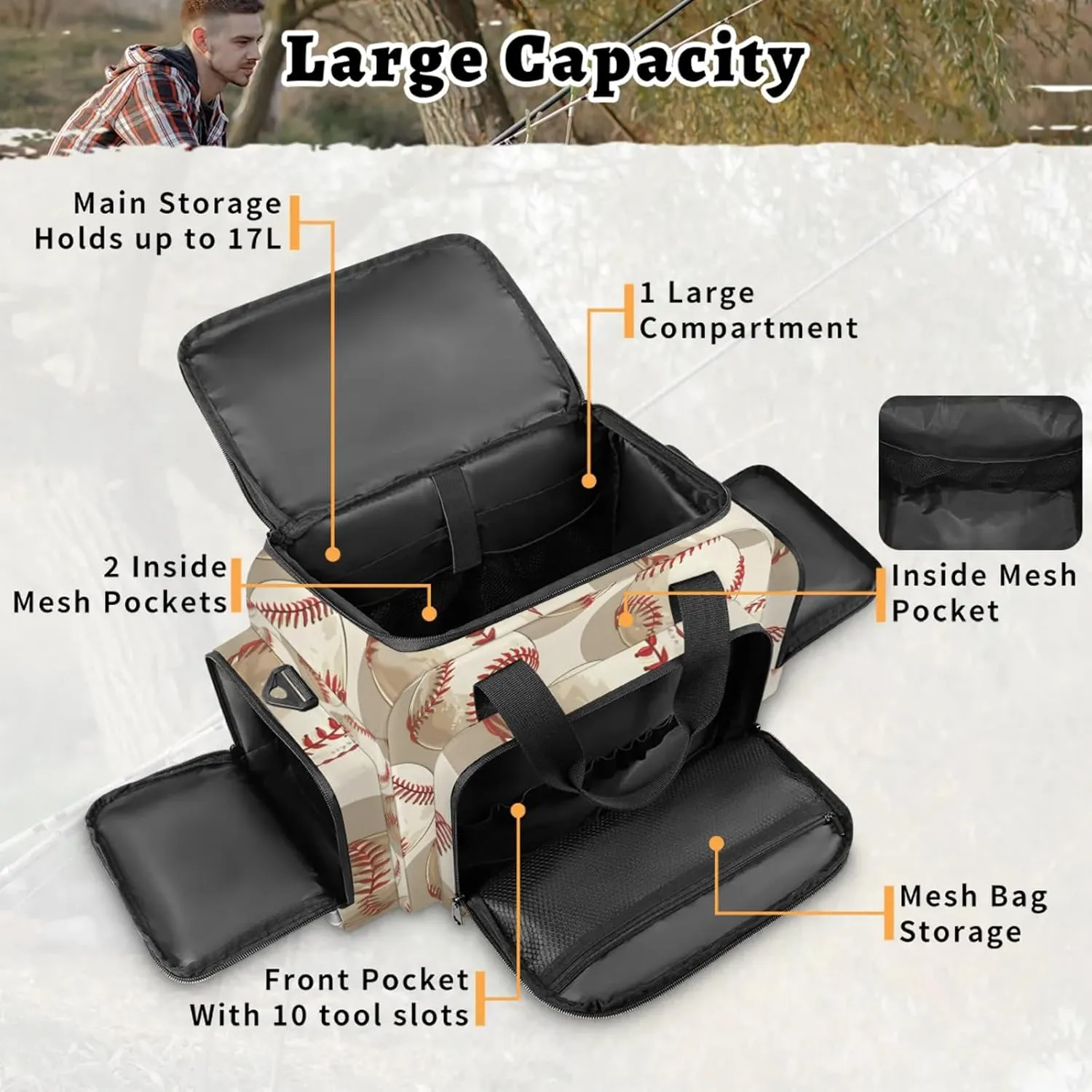 Waterproof Tactical Duffle Bag 25" Carry On Bag for EMT Tear-Resistant Gym Bag with Multi-Pocket & OSHA Reflective Travel Bags for Men Women Cartoon Baseballs