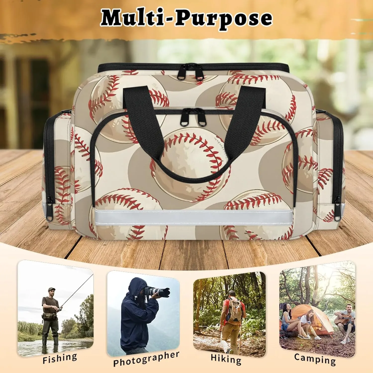 Waterproof Tactical Duffle Bag 25" Carry On Bag for EMT Tear-Resistant Gym Bag with Multi-Pocket & OSHA Reflective Travel Bags for Men Women Cartoon Baseballs