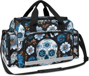 Waterproof Tactical Duffle Bag 25" Carry On Bag for EMT Tear-Resistant Gym Bag with Multi-Pocket & OSHA Reflective Travel Bags for Men Women Daisy Flower Skull
