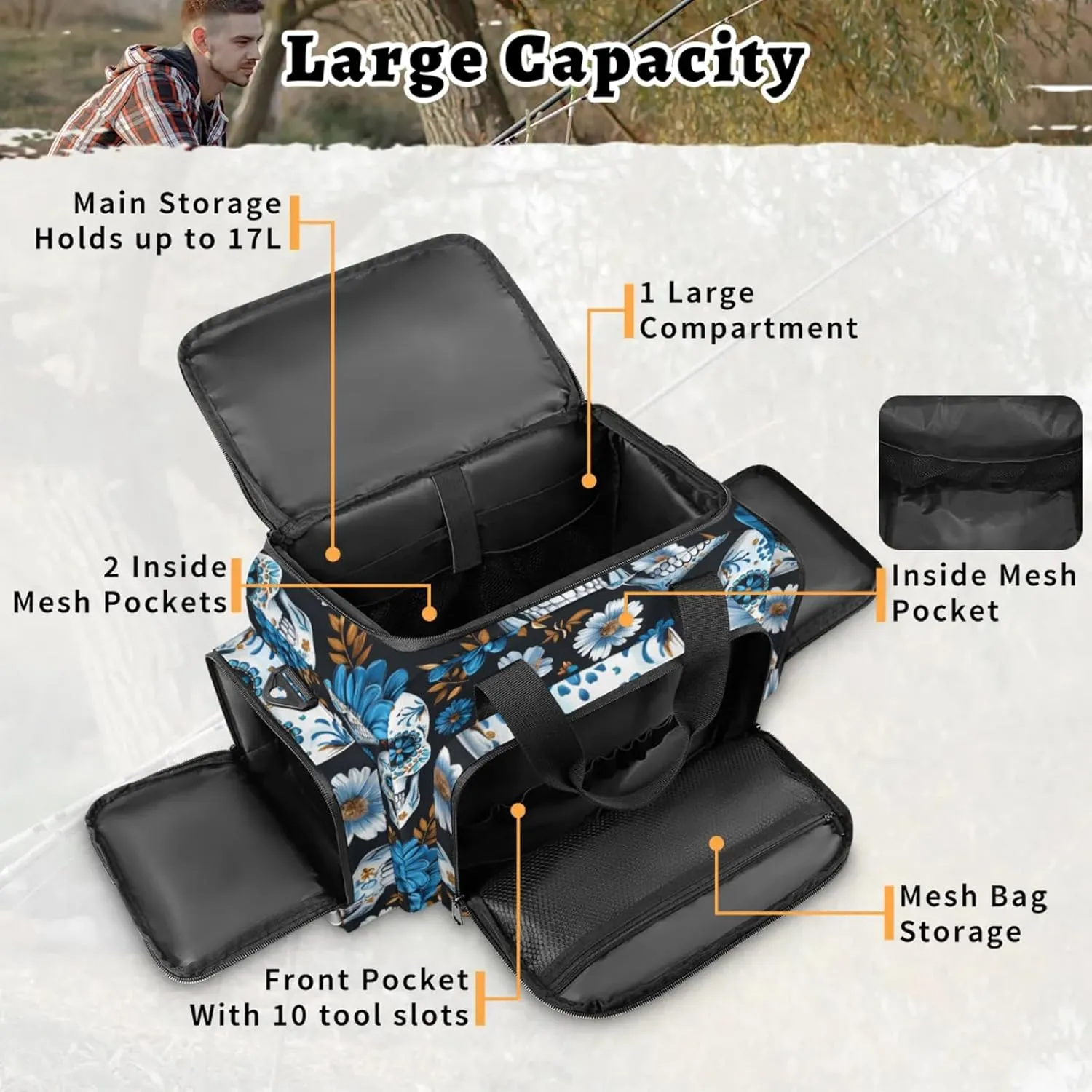 Waterproof Tactical Duffle Bag 25" Carry On Bag for EMT Tear-Resistant Gym Bag with Multi-Pocket & OSHA Reflective Travel Bags for Men Women Daisy Flower Skull