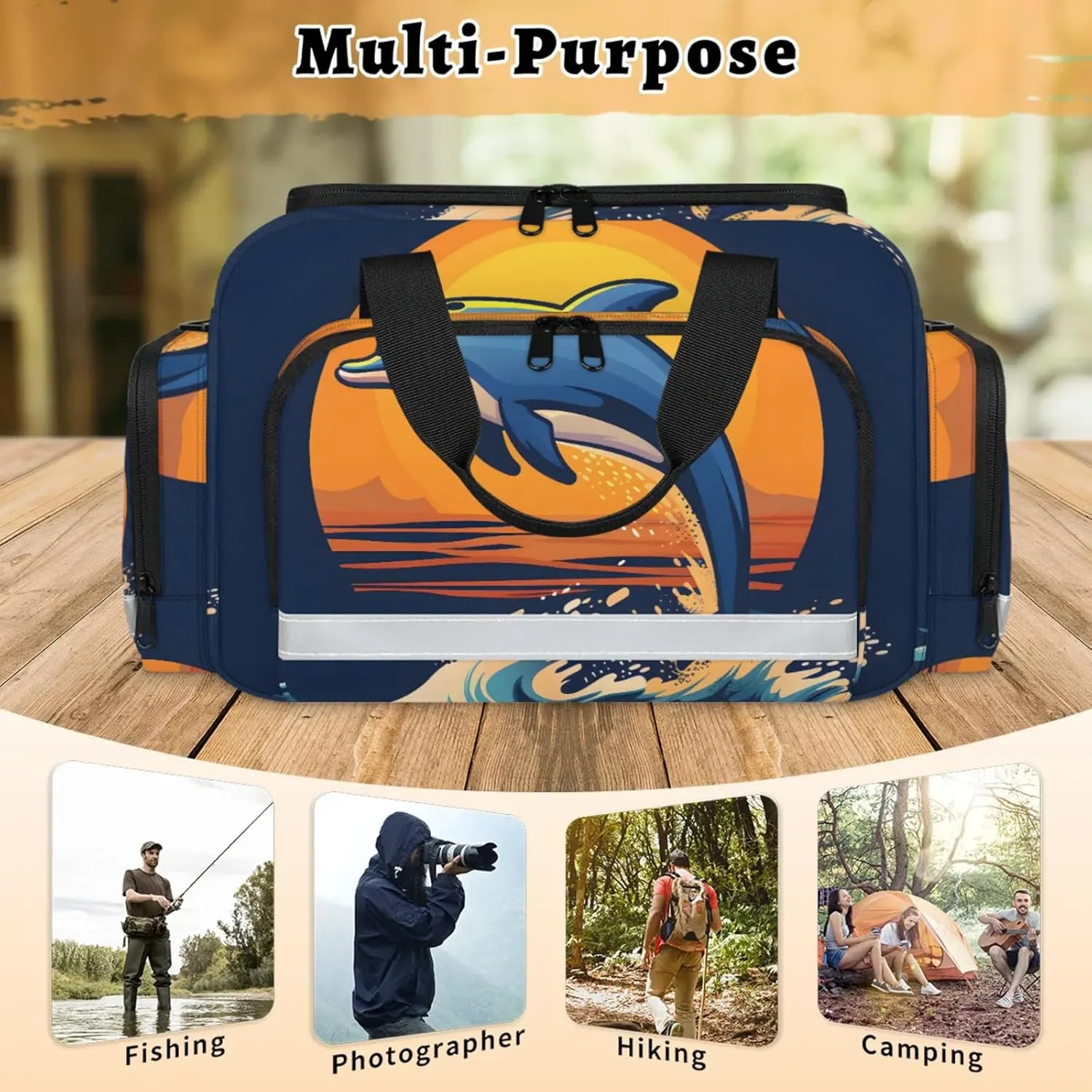 Waterproof Tactical Duffle Bag 25" Carry On Bag for EMT Tear-Resistant Gym Bag with Multi-Pocket & OSHA Reflective Travel Bags for Men Women Dolphins Ocean Sun
