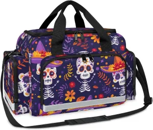 Waterproof Tactical Duffle Bag 25" Carry On Bag for EMT Tear-Resistant Gym Bag with Multi-Pocket & OSHA Reflective Travel Bags for Men Women Floral Skeleton