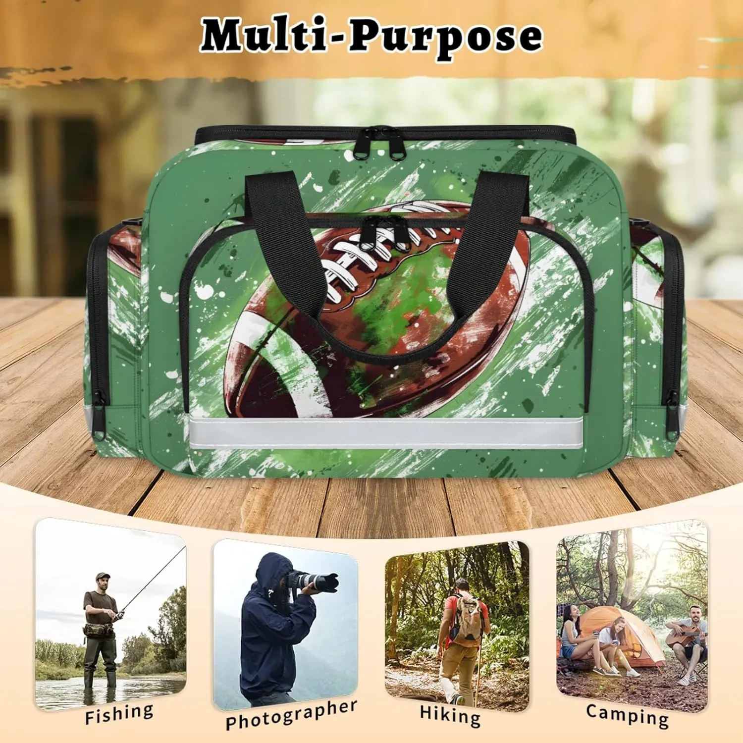 Waterproof Tactical Duffle Bag 25" Carry On Bag for EMT Tear-Resistant Gym Bag with Multi-Pocket & OSHA Reflective Travel Bags for Men Women Football Themed