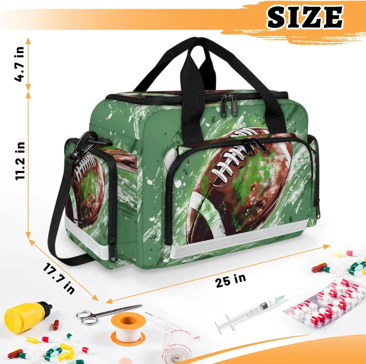 Waterproof Tactical Duffle Bag 25" Carry On Bag for EMT Tear-Resistant Gym Bag with Multi-Pocket & OSHA Reflective Travel Bags for Men Women Football Themed