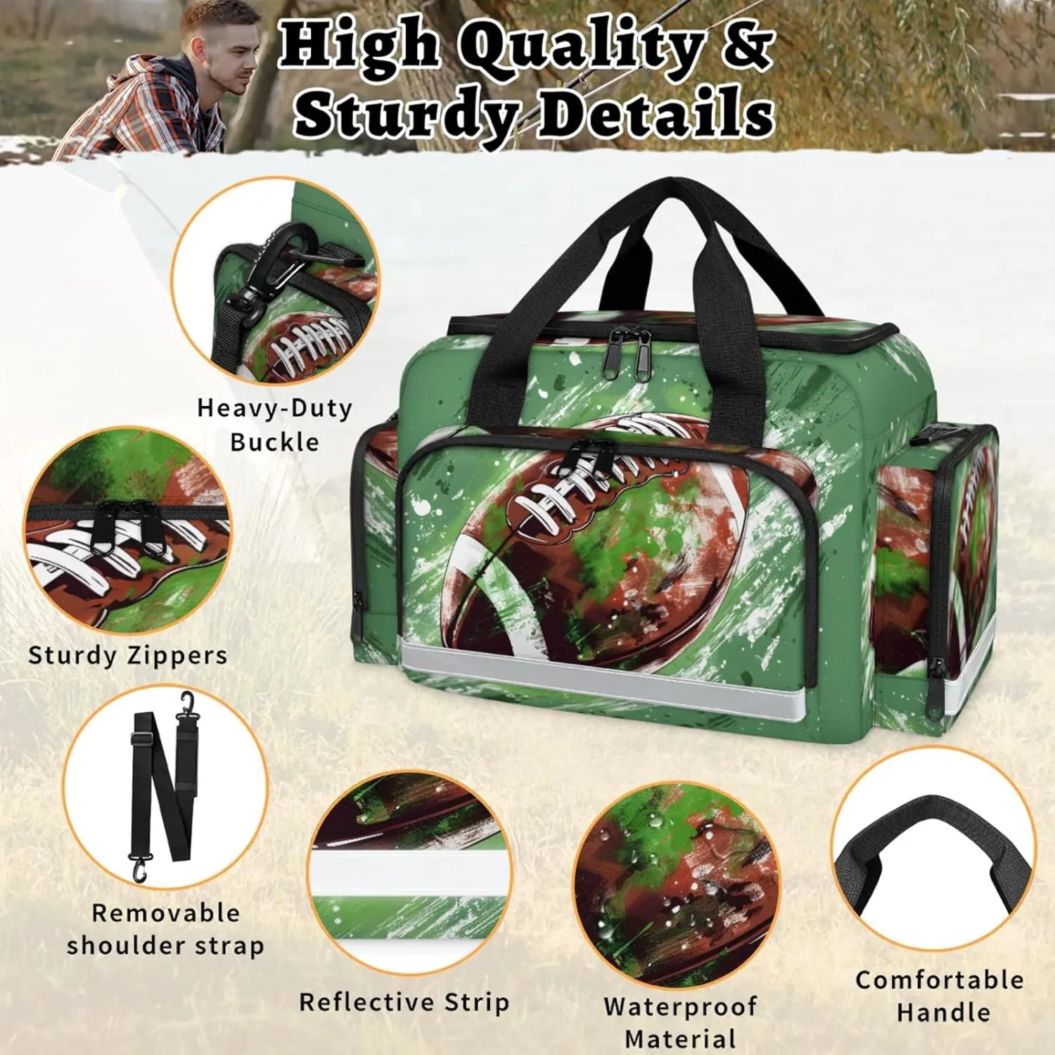 Waterproof Tactical Duffle Bag 25" Carry On Bag for EMT Tear-Resistant Gym Bag with Multi-Pocket & OSHA Reflective Travel Bags for Men Women Football Themed