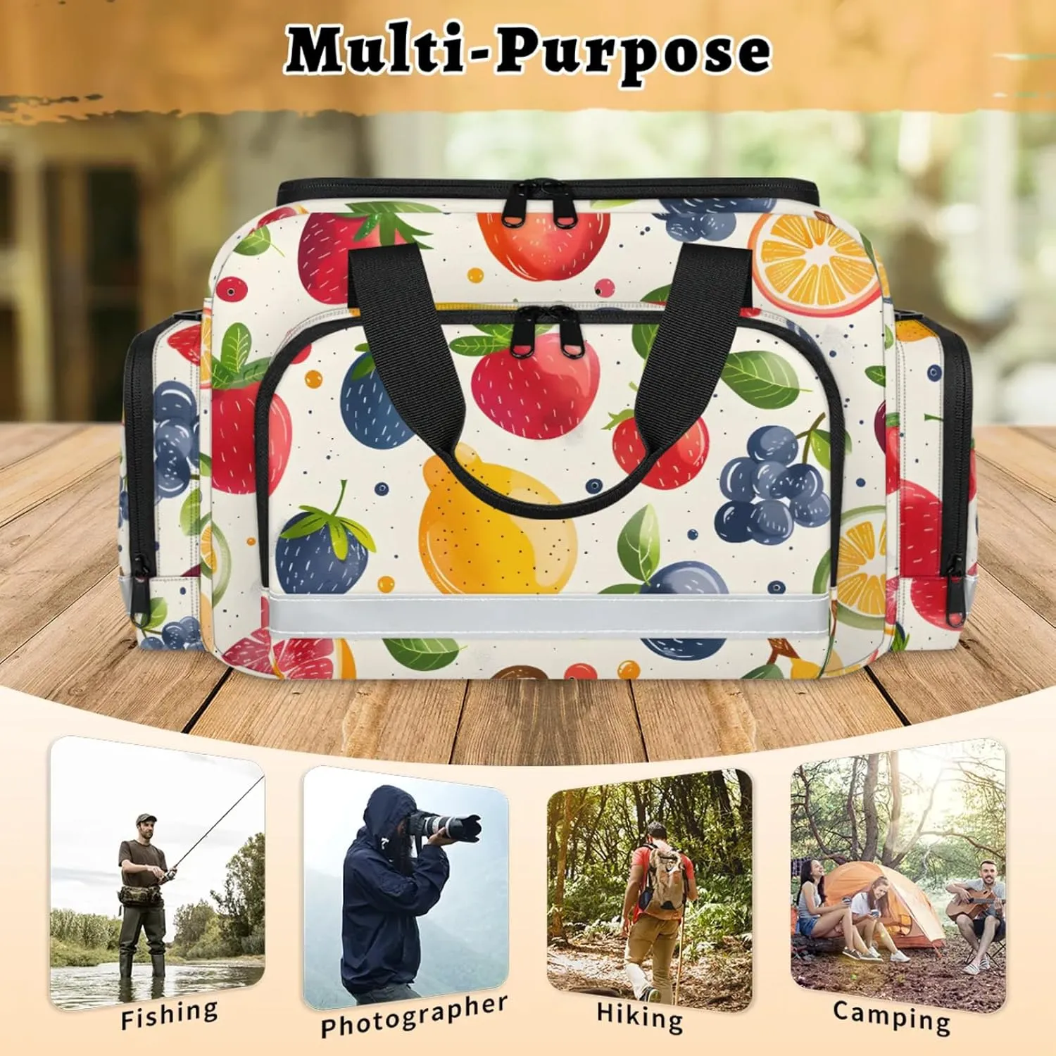 Waterproof Tactical Duffle Bag 25" Carry On Bag for EMT Tear-Resistant Gym Bag with Multi-Pocket & OSHA Reflective Travel Bags for Men Women Strawberry Blueberry Orange