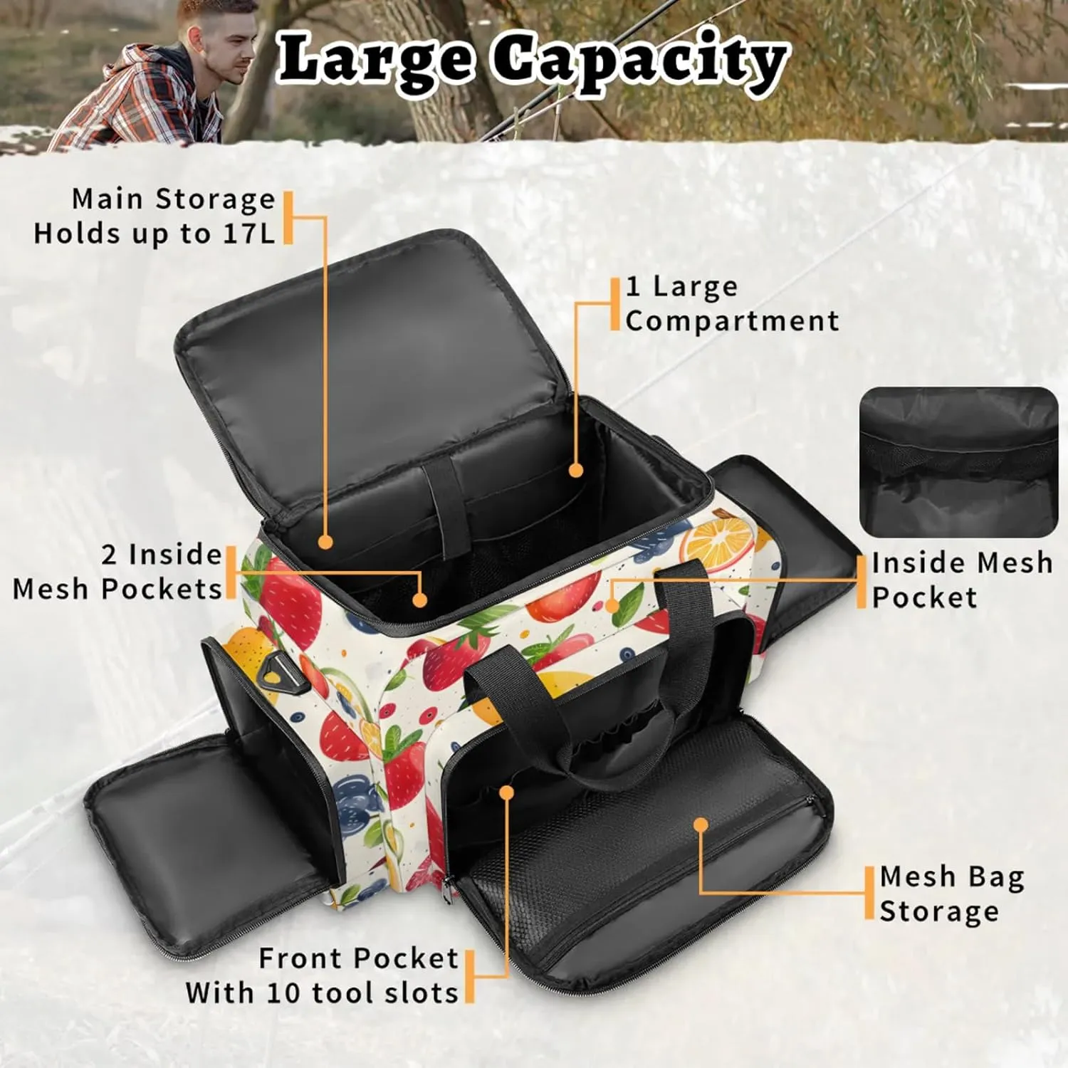 Waterproof Tactical Duffle Bag 25" Carry On Bag for EMT Tear-Resistant Gym Bag with Multi-Pocket & OSHA Reflective Travel Bags for Men Women Strawberry Blueberry Orange