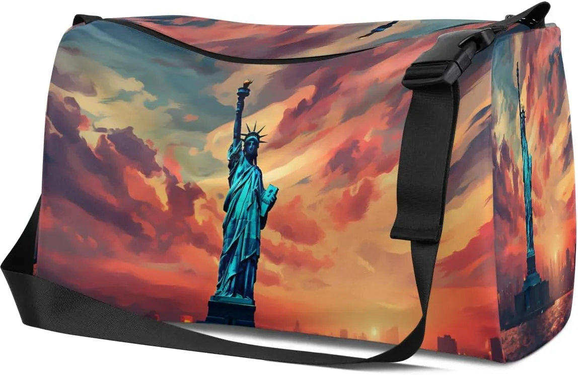 Weekend Bag Famous Statue of Liberty Patterns Lightweight Carry On Duffel Bag Waterproof Gym Bag Pu Leather Duffle Bag for Workout Travel Sport