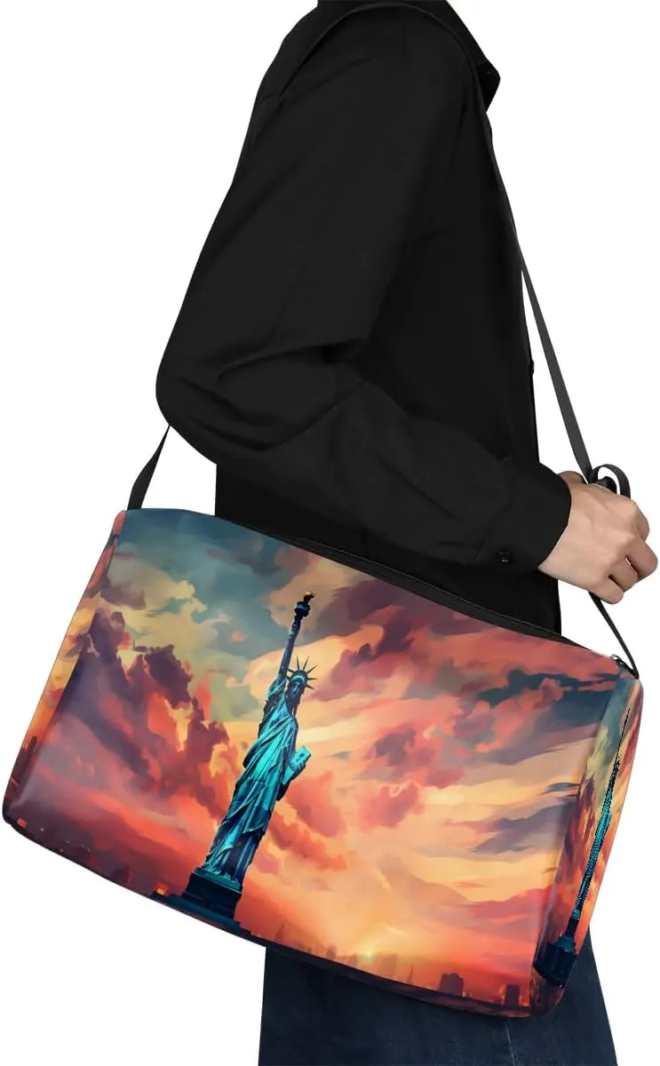 Weekend Bag Famous Statue of Liberty Patterns Lightweight Carry On Duffel Bag Waterproof Gym Bag Pu Leather Duffle Bag for Workout Travel Sport