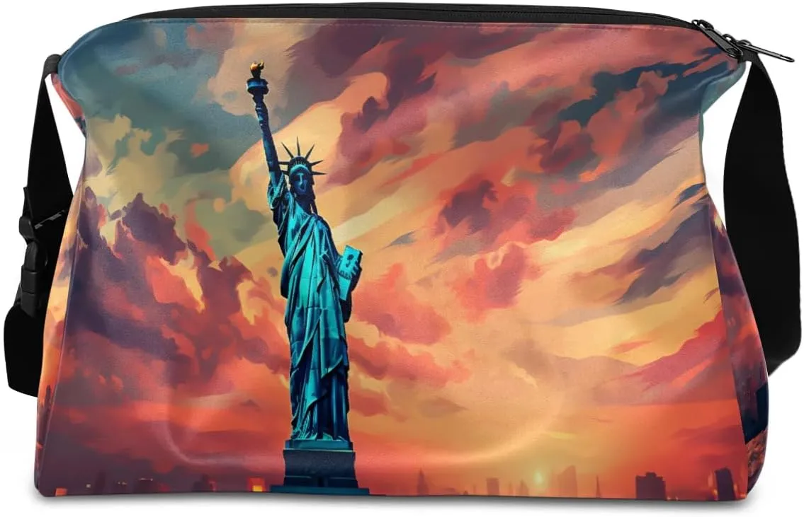 Weekend Bag Famous Statue of Liberty Patterns Lightweight Carry On Duffel Bag Waterproof Gym Bag Pu Leather Duffle Bag for Workout Travel Sport