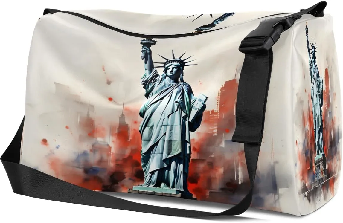 Weekend Bag Statue of Liberty Drawing Lightweight Carry On Duffel Bag Waterproof Gym Bag Pu Leather Duffle Bag for Workout Travel Sport