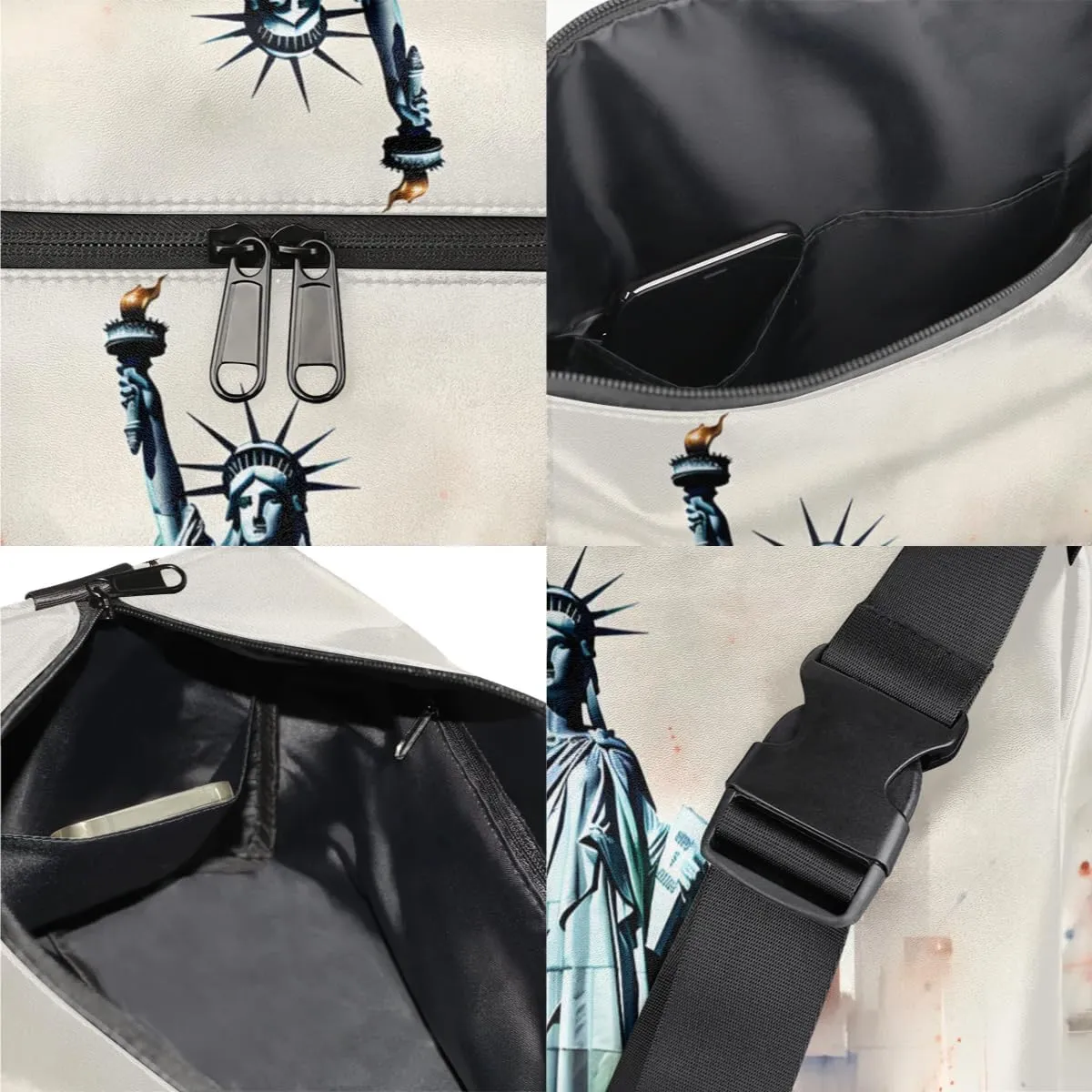 Weekend Bag Statue of Liberty Drawing Lightweight Carry On Duffel Bag Waterproof Gym Bag Pu Leather Duffle Bag for Workout Travel Sport