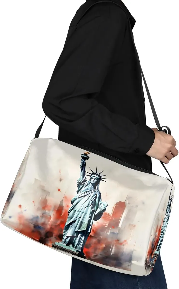 Weekend Bag Statue of Liberty Drawing Lightweight Carry On Duffel Bag Waterproof Gym Bag Pu Leather Duffle Bag for Workout Travel Sport