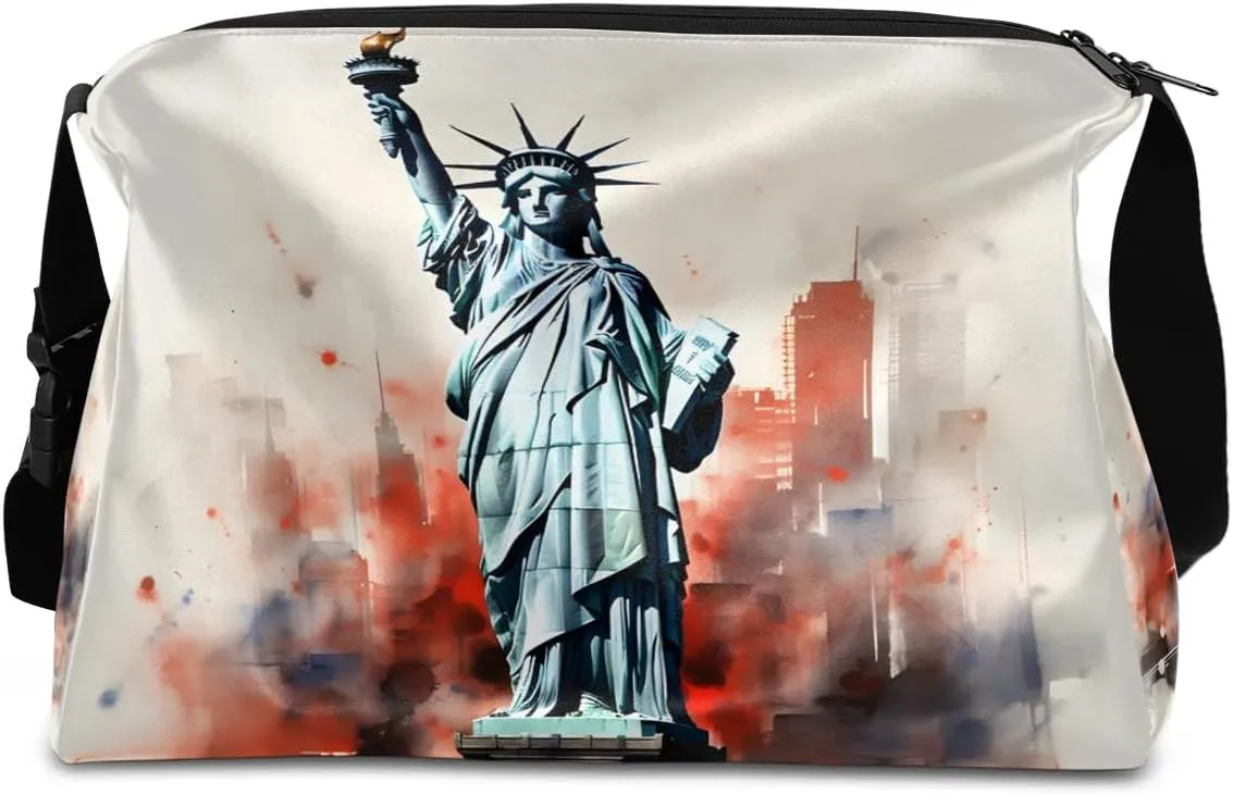 Weekend Bag Statue of Liberty Drawing Lightweight Carry On Duffel Bag Waterproof Gym Bag Pu Leather Duffle Bag for Workout Travel Sport