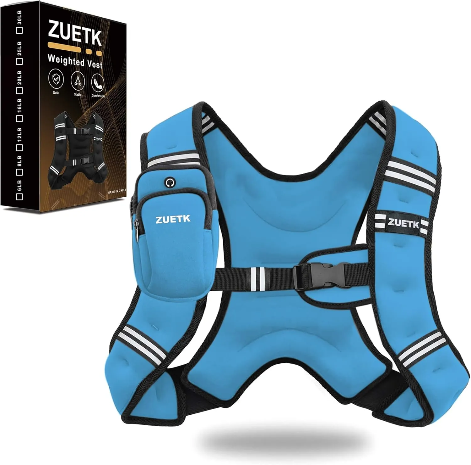 Weighted Vest, 6lb/8lb/12lb/16lb/20lb/25lb/30lb Weight Vest with Reflective Stripe, Weighted Vest for Men Women Workout Equipment for Strength Training, Running, Jogging, Fitness, Weight Loss