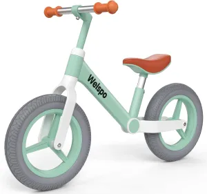 welspo 12-Inch Kids Balance Bike, No Pedal Toddler Bike for 2-5 Years Old Boys and Girls, Lightweight Nylon Frame with Adjustable Handlebar and Seat, Shock Absorption, Anti-Slip PU Airless Tires