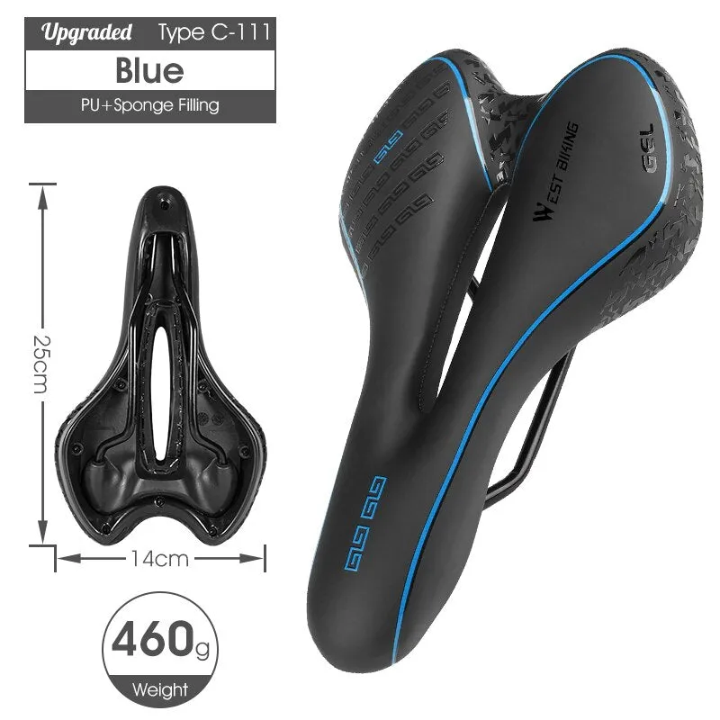 WEST BIKING Bike Saddle Sponge Cushion PU Leather Surface Silica Filled Gel Comfortable Cycling Seat Shockproof Bicycle Saddle