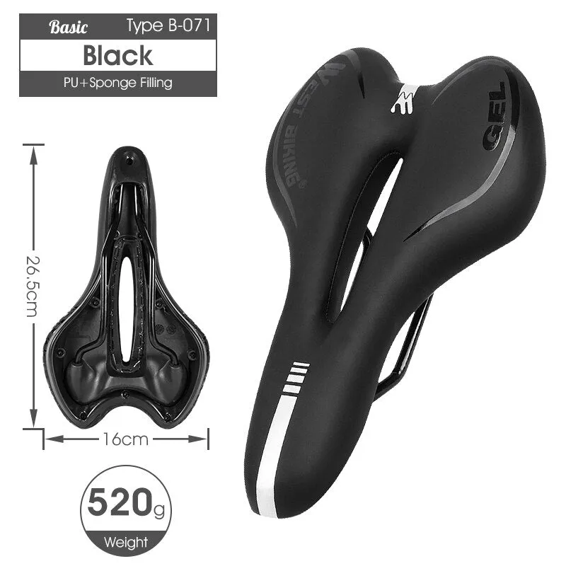 WEST BIKING Bike Saddle Sponge Cushion PU Leather Surface Silica Filled Gel Comfortable Cycling Seat Shockproof Bicycle Saddle