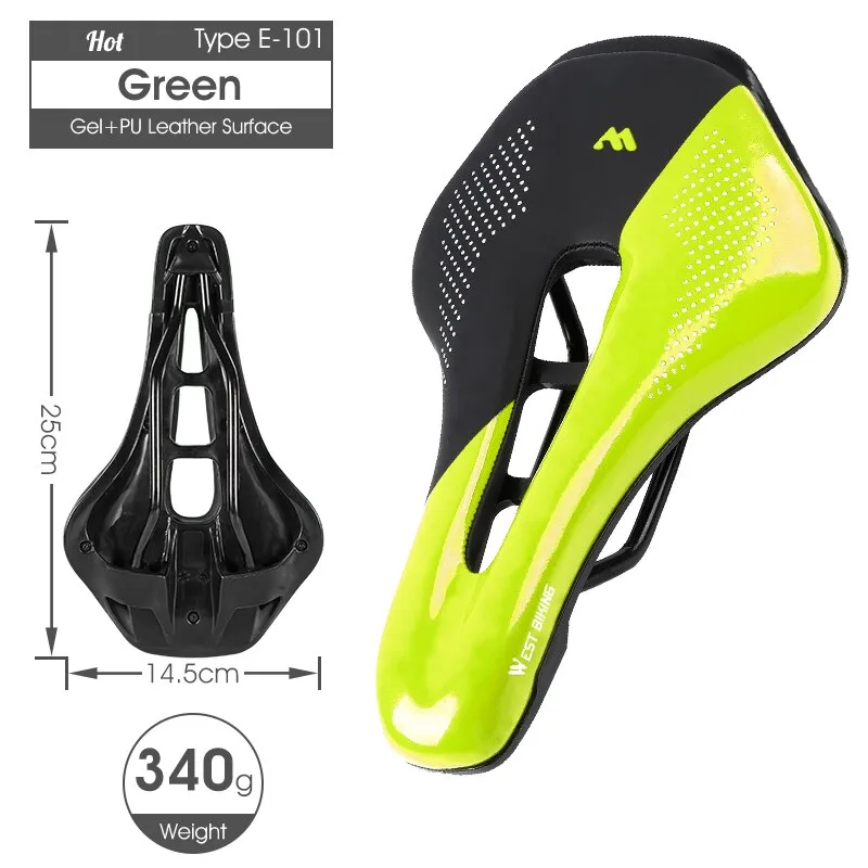 WEST BIKING Bike Saddle Sponge Cushion PU Leather Surface Silica Filled Gel Comfortable Cycling Seat Shockproof Bicycle Saddle