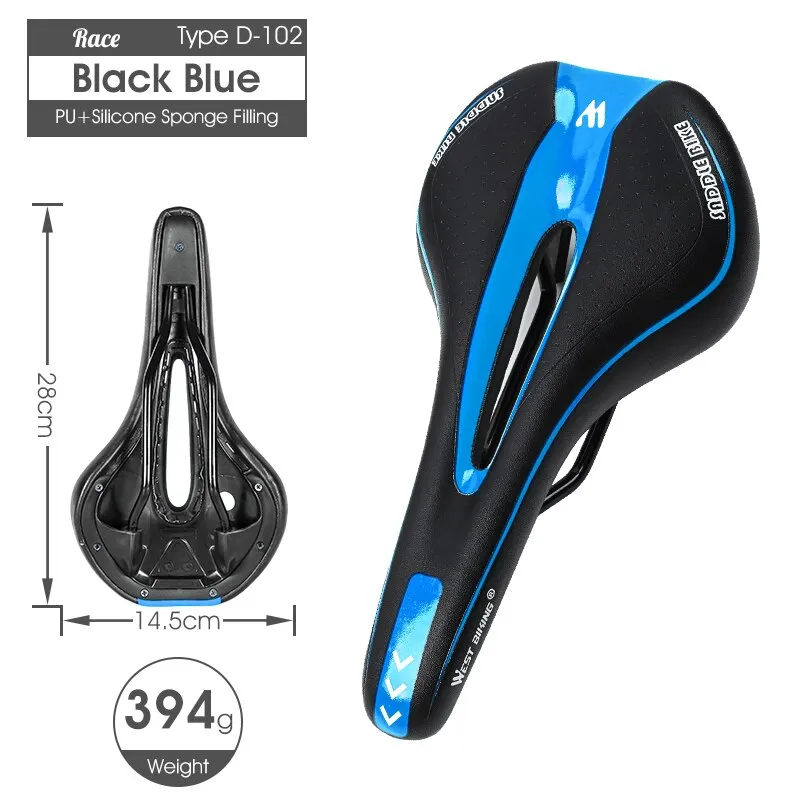 WEST BIKING Bike Saddle Sponge Cushion PU Leather Surface Silica Filled Gel Comfortable Cycling Seat Shockproof Bicycle Saddle